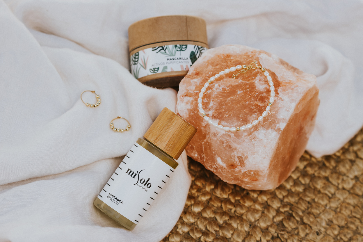 Beauty Products and a Mineral Stone 